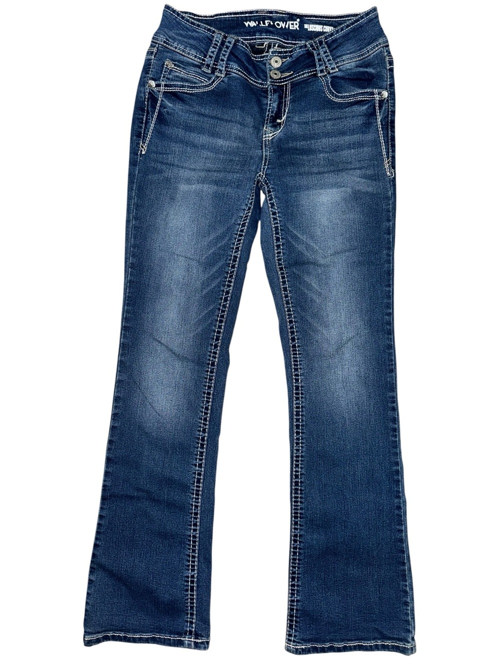 WallFlower Luscious Curvy Bootcut Jeans Junior Tag 5 Short Dark Wash Stretch